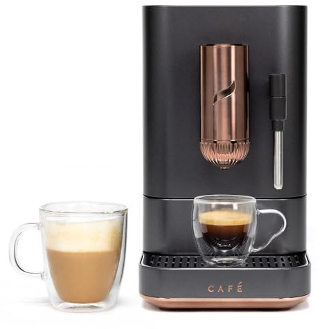 Café Affetto Automatic Espresso Machine + Milk Frother | Built-In & Adjustable Espresso Bean Grinder | One-Touch Brew in 90 Seconds | Matte Black, 1.2 Liter, (C7CEBBS3RD3)