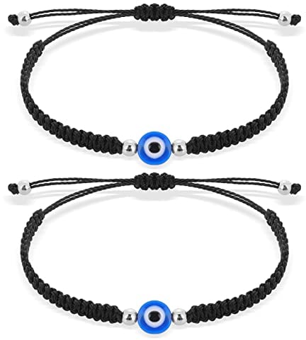 Yolev 2 Stücke Evil Eye Bracelet Verstellbarer Handgeflochtener Riemen Schwarzes Bodyguard Armband für Männer und Frauen