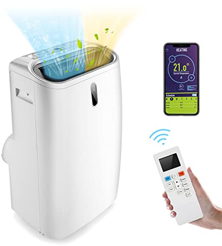 RELAX4LIFE Mobile Klimaanlage 14000BTU, 5 in 1 Luftkühler mit Nachtmodus, Kühlen & Entfeuchten & Belüften & Heizen, Heizlüfter mit Räder & LED-Display & WLAN-fähig & Fernbedienung & 24H-Timer, 16-32℃