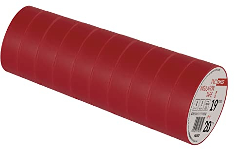 EMOS PVC-Isolierband Rot 10er Pack, 19mm x 20m, 0,13mm Bandstärke, selbstklebend, hohe Spannungsfestigkeit und Anwendungstemperaturbereich, UV-beständig, wasserdichte Verbindung, ohne Textilgewebe
