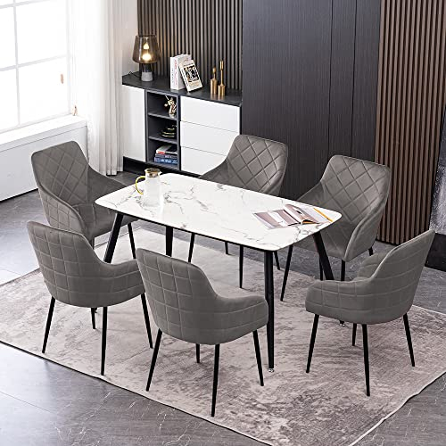 Mingone Esszimmerstühle 6er Set Retro Küchenstuhl Sessel mit Armlehne Stuhl Wohnzimmer Gepolsterter Sitzfläche aus Samt Design Schminkstuhl,Dunkelgrau(Nur 6 Stuhl)