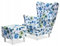 Family Meble Ohrensessel mit Hocker, Modell Print, Skandinavisch, Relaxsessel aus Webstoff, Loungesessel, Ohrensessel mit Hocker, Bequemer Sessel, Für Wohnzimmer, Esszimmer, Schlafzimmer, Blumen 1