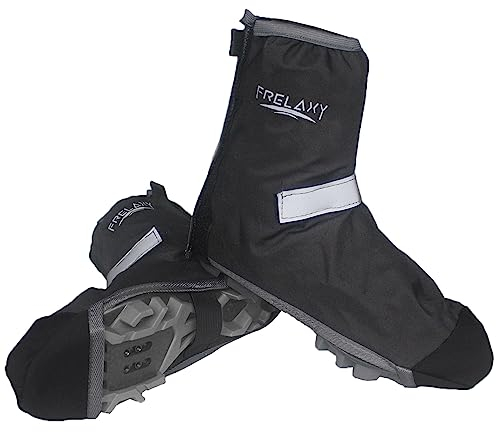 Frelaxy Regenschutz Schuhe Fahrrad mit Reflektorstreifen | wasserdicht Fahrrad Schuhüberzieher mit Verstärkte Spitze für 50% Mehr Haltbarkeit! Fahrradüberschuhe mit Klettverschluss(Schwarz, L)