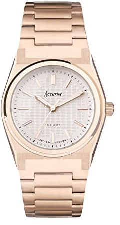 Accurist Origin Womens Analogue Watch 34mm Rose Gold | 100 Metres Water Resistance, crystal glass, push-button clasp, brick-pattern dial, ion-plated case, Japanese quartz movement