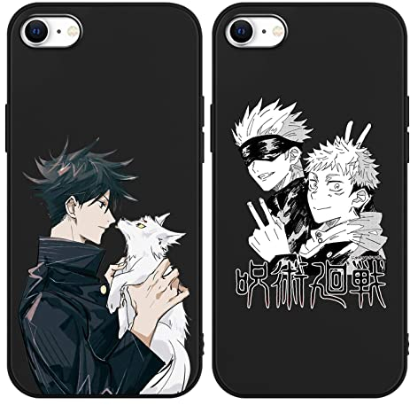LYUBFDC 2 Stück Handyhülle für iPhone 8/iPhone 7/iPhone SE 2022/2020 Hülle 4.7'' Anime Jungs Gojo Satoru Itadori Yuji Manga Muster Schwarz Schutzhülle TPU Silikon Case für iPhone SE 3, 1