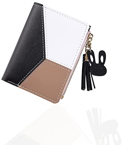 FuninCrea Portefeuille Zippé pour Femmes, Petit Sac à Main avec Bouton Pression en Métal, Portefeuille en Cuir pour Femmes avec Porte-Monnaie, Portefeuilles Pliants Multifonctions pour Femme (Noir)