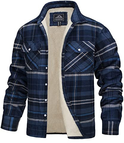 TACVASEN Herren Fleecejacke Fleecefutter Langarm Gefüttert Warm Hemden Winter Jacke Hemdjacke mit Taschen, Blau, XL