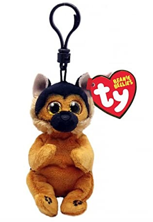 Ty Beanie Bellies Clips Schlüsselring Plüsch Ace Der Deutsche Schäferhund mit goldenen Augen Glitter, Plüschtiere mit dem weichen Bauch 12 cm T43110