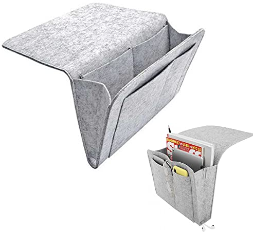 GangGangBAO Bett Organizer, Filz Betttasche Hochbett Hängetasche Aufbewahrungstasche Bett Tasche Sofa Bedside Storage Organizer für Buch Zeitschriften Handy Fernbedienung (gray)