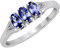 0,02 Karat Diamantringe für Damen, Tansanit-Ringe für Damen, ovaler Ring mit drei Steinen, rhodinierter Sterlingsilber-Ring, Edelstein, Metall, Sterlingsilber, Tansanit Diamant
