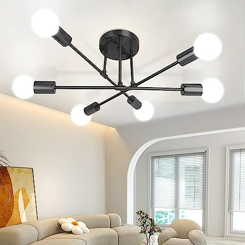 Lrpiyvo Kronleuchter Sputnik Vintage Deckenleuchte Metall Industrial Pendellampe 6 Flammig Retro Hängelampe für Wohnzimmer Esszimmer Schlafzimmer Küche Flur