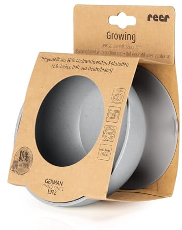 reer Growing Lernschale mit Saugnapf | nachhaltiges Geschirr für Kinder | perfekter Halt auf jedem Tisch dank großem Saugnapf | Beikost | grau