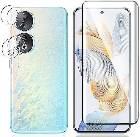 Jewloofa Protector de Pantalla Compatible con Honor 90 Cristal Templado [1 Piezas] y Protector de Lente cámara [2 Piezas], 9H Dureza, Vidrio Templado para Honor 90