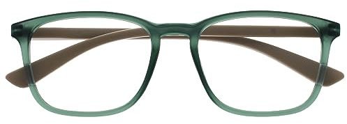 OPULIZE Max Lesebrille - Klassische große rechteckige Fassung - Brille in mattem Transparentgrün mit beigen Bügeln - Herren Damen Unisex - R78-6 - +1,50