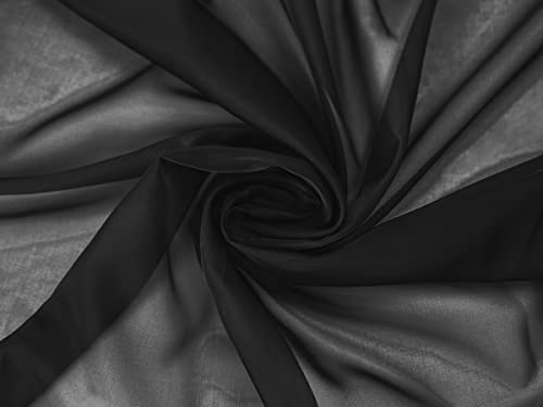 Voile Stoff Meterware am Stück - 150 cm Breite - Gardienenstoff, Dekostoff zum Nähen - Schwarz