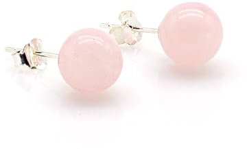Ohrring 925 Sterling Silber Rose Quartz Perlen 8 mm
