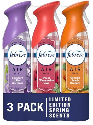 Febreze Air Mist Air Freshener, Odor-Fighting Room, Air Fresheners for Home Bathroom and Kitchen, Spray, Southern Lilac Mornings, Georgia Peach Orchard, Sweet Watermelon Vine Scent, 8.8oz (Pack of 3)