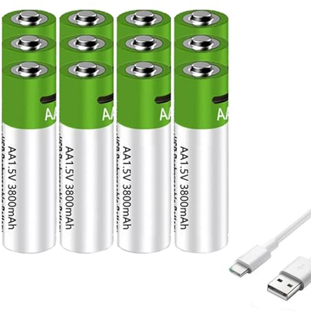 WILLQ 1,5-V-USB-wiederaufladbare AA-Lithiumbatterien 5700 mWh (3800 mAh), Doppel-A-Lithium-Ionen-Akku 1,5 V mit USB-Ladekabel, 1-Stunden-Schnellladebatterie,1.5v3800mah 12pcs