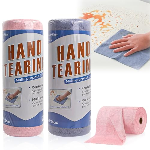 HOMURY Lot de 40 chiffons de nettoyage en microfibre, en rouleau, réutilisables, non pelucheux, pour cuisine, salle de bain et maison, 25 x 25 cm, 2 couleurs