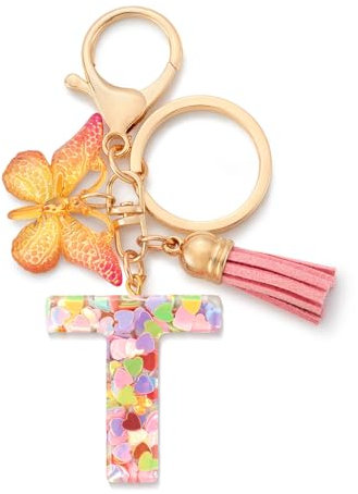 CHUQING Porte-clés avec initiales pour filles et femmes, rose, mignon papillon en forme de cœur, pour sac à dos, cartable, Kc-t