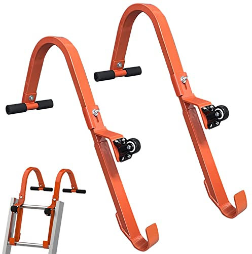 Blanketswarm 2 Pack Ladder Roof Hook,Heavy Duty Ladder Stabilizer,Ladder Roof Hook with Wheel and Rubber Grip T Bar,Ladder Stabilizer for Roof Fast Easy to Access Steep Roofs