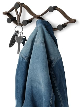 Umbra Montage Garderobe mit 6 Garderobenhaken – Wandgarderobe und Moderne Wand Dekoration aus Holz, Schwarz/Walnuss