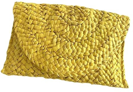 Qurlon Bolso de mano de paja para mujer, multicolor, tejido, pequeño, para playa, pajitas, para horno, Amarillo