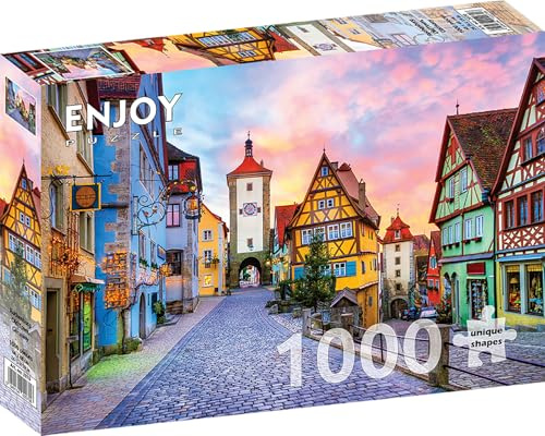 1000 Pieces Jigsaw Puzzle – Matte Finish, Soft Touch, Sturdy and Unique Pieces, Tight Fit, Vivid Colors, Missing Pieces Service – Historic Old Town Cityscape of Rothenburg Germany – by ENJOY Puzzle