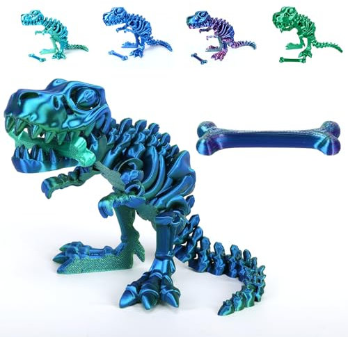 Yearsahrk 3D Gedrucktes Dinosaurier Skelett T-Rex Bewegliches Spielzeug - Realistische Drachen Tiere Figuren für Heim Desktop Dekor (Blau.A)
