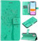Hancda Case for iPhone 11, Leather Case Wallet Flip Cover with Card Holder Slot Flowers Design Pattern Magnetic Stand Strap Shockproof Protective Phone Case Cover for iPhone 11,Green