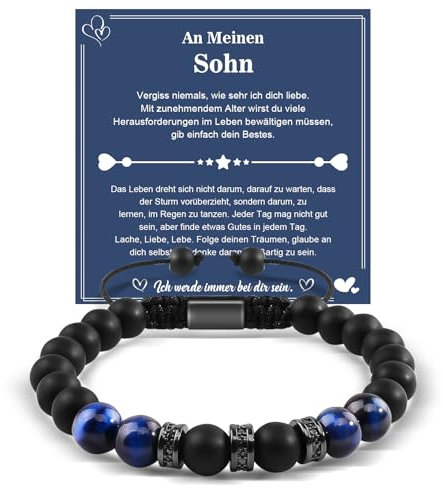 YELUWAn Meinen Sohn Armband, Mutter Sohn Geschenke Von Mama, Perlen Armband 18. Geburtstag Junge Von Mama Papa Eltern zum Geburtstag Blau