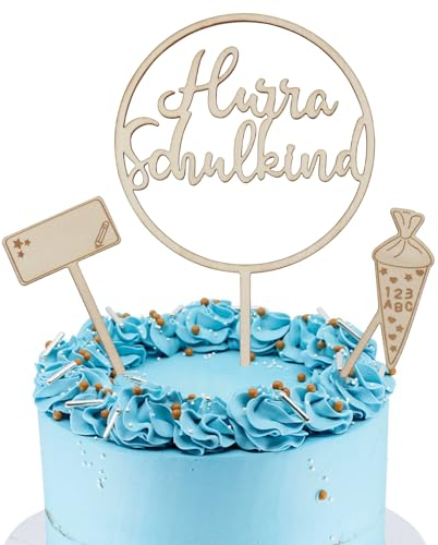 WANYI 3 Stk Tortendeko Einschulung Holz Hurra Schulkind Deko Kuchendeko Schulanfang Cake Topper Zuckertüte ABC 123 Schuleinführung Deko Set für Schultag Party Deko Geschenke Junge Mädchen (A)