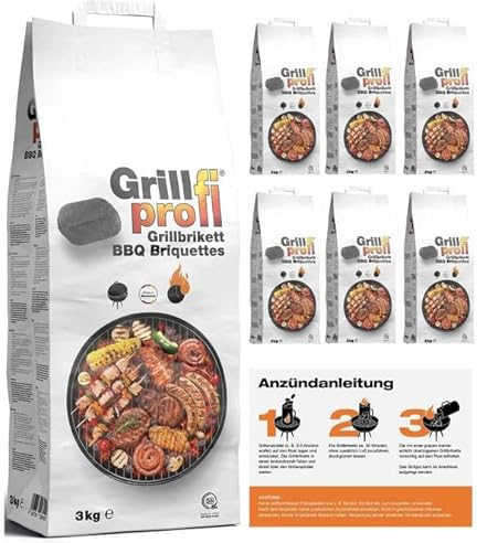 6 x 3 Kg Grillbriketts Aktivkohle 18 Kg Briketts zum Grillen Grillkohle Made in Germany
