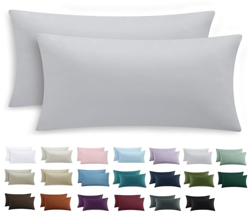 Tifschlaf Kissenbezug 40 x 80 2er Set - Kopfkissenbezug 40x80 Hellgrau mit Reißverschluss aus Mikrofaser Weich, 40x80cm Grau Pillow Case