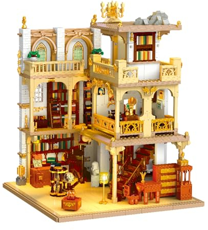 Vinbosion Weinlese Buchhandlung Bauklötze Set,Dreistöckiges Haus Blocks Modell mit Buch-Ecke,Spielzeug Geschenk für Kinder und Erwachsene(3028PCS)
