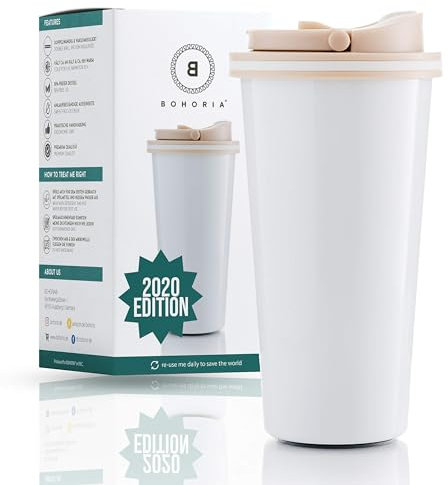 BOHORIA® Premium Edelstahl Kaffee-To-Go-Becher – Thermo-Becher - Isolierbecher – Doppelwandig & Vakuumisoliert - 500 ml – Reise-Becher Kaffee und Tee zum Mitnehmen - New Edition (White Mug)