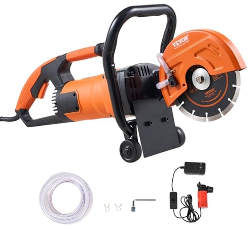 VEVOR Troncatrice per calcestruzzo, Troncatrice circolare 180 mm Velocità vuoto 5100giri/min, max. profondità di taglio 63 mm Taglierina a disco a umido/a secco, per pietra e mattoni