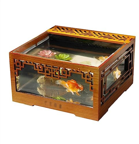 Acuario Tanque de Peces acrílico Transparente, Tanque de Peces Vintage Chino, Tanque ecológico de Escritorio extraíble, Adornos Interiores Peces Acuario