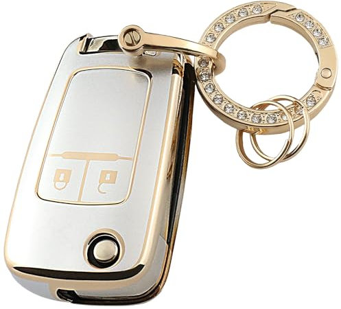 QIULIFAN Schlüsselhülle für Vauxhall Opel Astra Meriva Mokka Zafira Adam Insignia Corsa Movano Chevy Aveo Matiz Cruze Captiva Spark Orlando Trax Weichem TPU Schlüsselgehäuse mit Schlüsselring, Silber