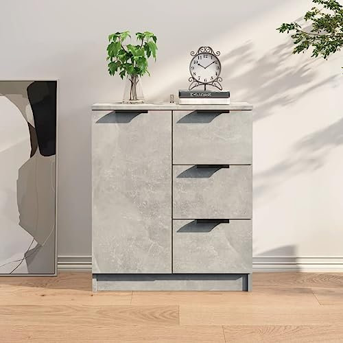 TJROO Sideboard mit Schubladen mit Türen, 60 x 30 x 70 cm, Schrank, Kommode, Eingangsmöbel, Mehrzweckschrank, Wohnzimmermöbel, Aufbewahrungsschrank, Holz, mehrschichtig, grau Beton