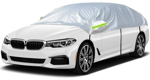 Halbgarage Autoabdeckung, Universal Halbe Autoabdeckung Allwetter Schutz mit Haken und Riemen, Wasserdicht Staubdicht Sonnenschutz Wetterfest für Limousinen und SUVs