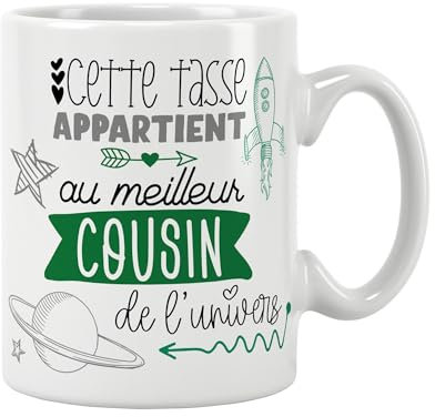 ÉNJA Création Mug cousin. Famille/Tasse cousin ; le meilleur de l'univers - Cadeau anniversaire Cadeau original. Céramique haute qualité 11oz - 320 ML (COUSIN)