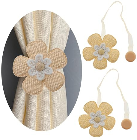 GIRASOLE HOME Alzapaños de tela con forma de flor con imanes 2 unidades, beige