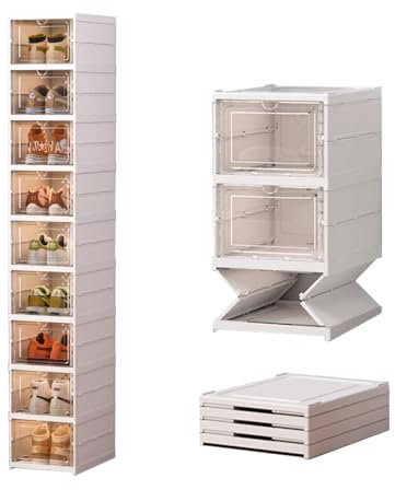 PAIDE P Scarpiera Salvaspazio Pieghevole. Scaffale Plastica Organizzatore di Scarpiere Per Ingresso, Armadio e Corridoio. Scatole Porta scarpe Impilabili Con Porta. (9 Scomparti)