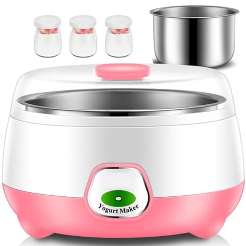 Yogurtera eléctrica de 1 litro con Control de Temperatura Constante, 3 tarros de Cristal de 3.4 FL oz y 1 Revestimiento de Acero Inoxidable, máquina de Yogur casera multifunción para Hacer Queso