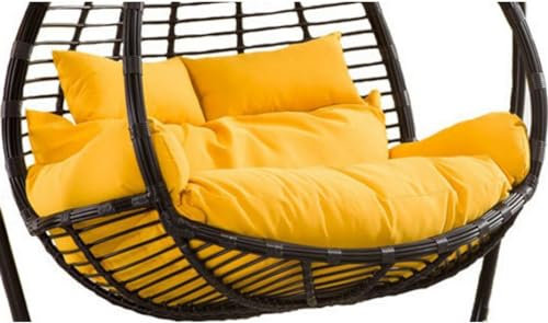 Outdoor Double Seater Hanging Chair with Removable Egg Nest Shaped Cushions Waterproof Wicker Rattan Swing for Patio Garden 2 Person Hanging Hammock with Thick Seat Pads