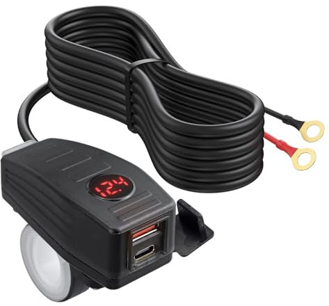 48V USB Steckdose Motorrad Ladegerät für Type-C im Auto Schnellladung, LED-Spannungsüberwachung mit EIN-/Aus-Schalter, Lenker- und Rückspiegelmontage, wasserdicht und staubdicht