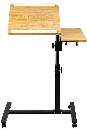 HUOLE Mesa Ordenador Portátil, Altura Ajustable, Soporte Laptop, Ruedas, Giratoria, Inclinable, para Salón Sofá Mesa de Comer Médica para Hospital -70 * 44 * 65/95 CM-Color de Madera Natural