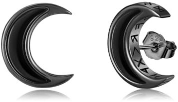 Schwarzer Onyx Ohrstecker 925 Sterling Silber Viking Mond Ohrringe Viking Runen Ohrstecker Schmuck Geschenke für Frauen Männer