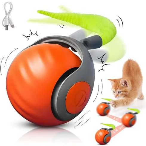 JIASHA Interaktives Katzenspielzeug Katzenball,Katzenspielzeug Elektrisch Katzenball,Katzenball Elektrisch,Interaktives Katzenball Spielzeug,mit LED Licht,mit Seil, USB Wiederaufladbarer(D)
